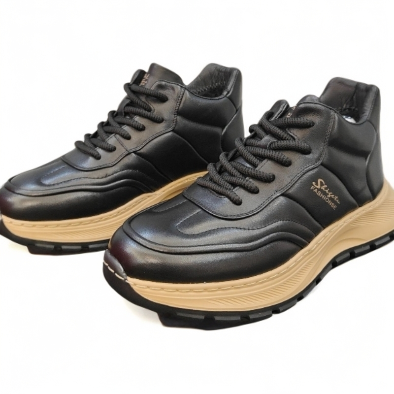 男鞋冬款加绒真皮休闲跑步轻便厚底款5012