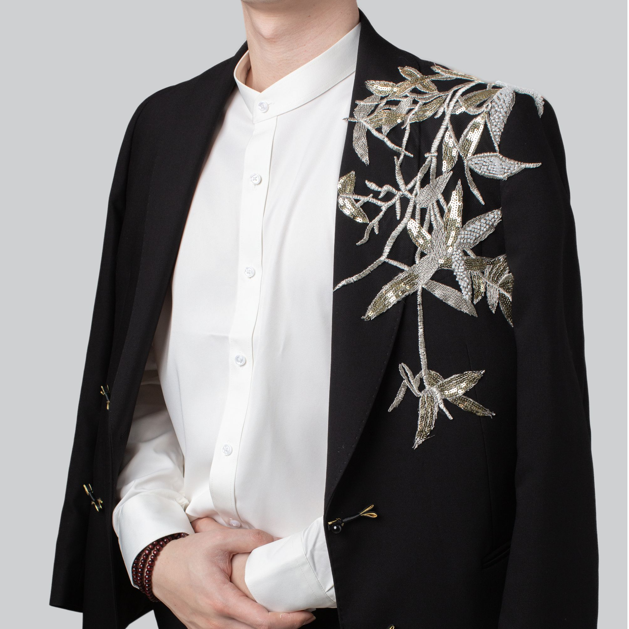 新中式竹子男士西装套装订婚结婚婚礼礼服修身西装