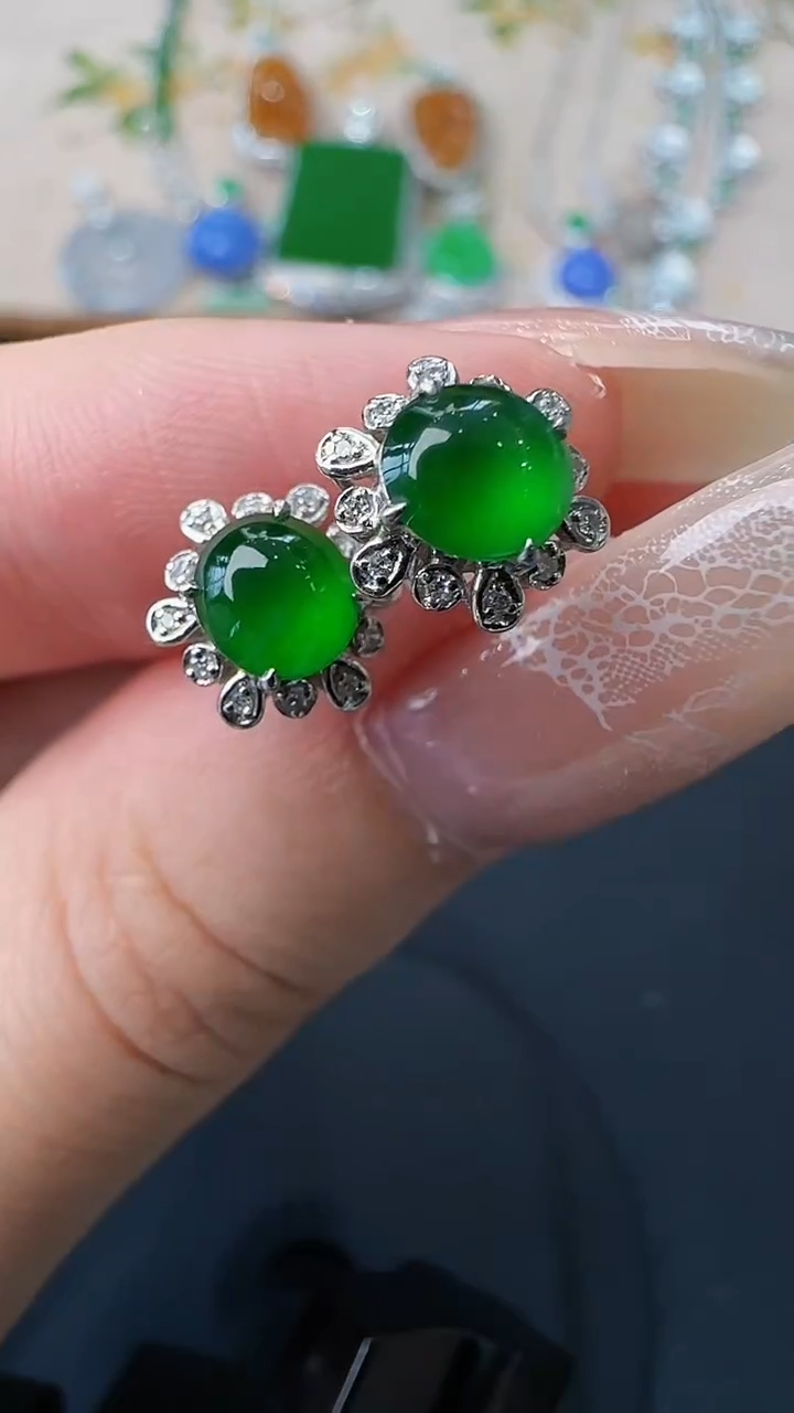 翡翠18K金镶嵌耳饰耳饰13