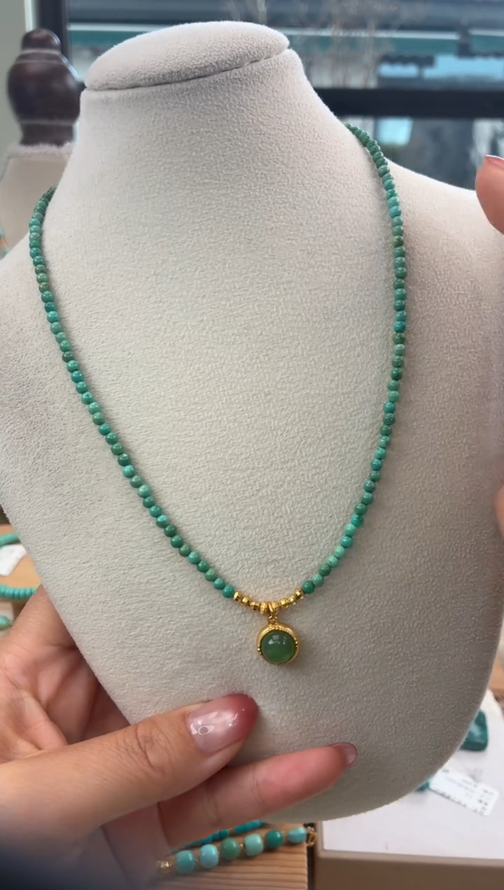 银S925镀金镶嵌绿松石项链1