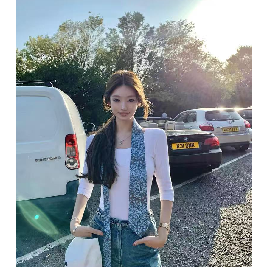 【店主偏爱 】白色七分袖打底衫女早秋修身内搭纯欲上衣T恤