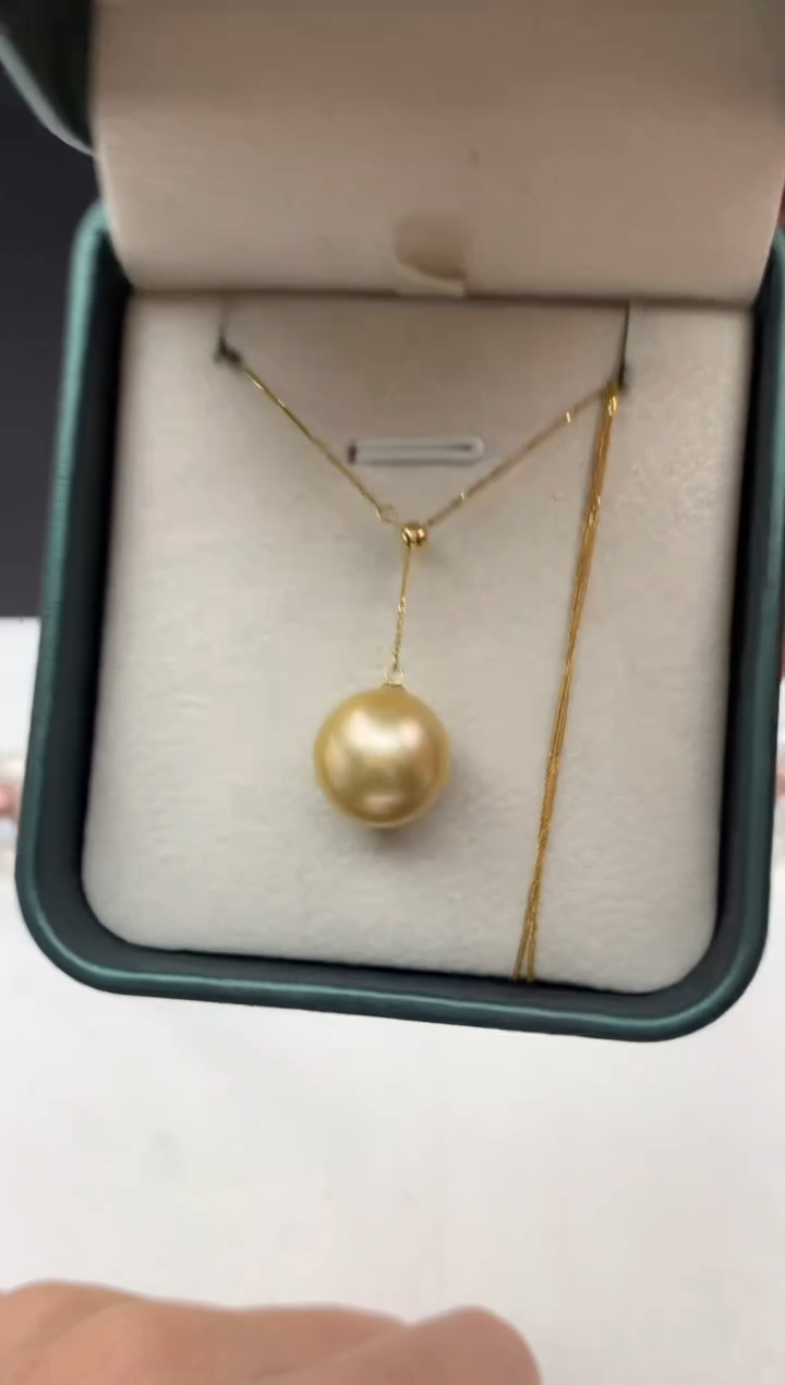 18K金镶嵌ff海水珍珠金珠吊坠12~13mm