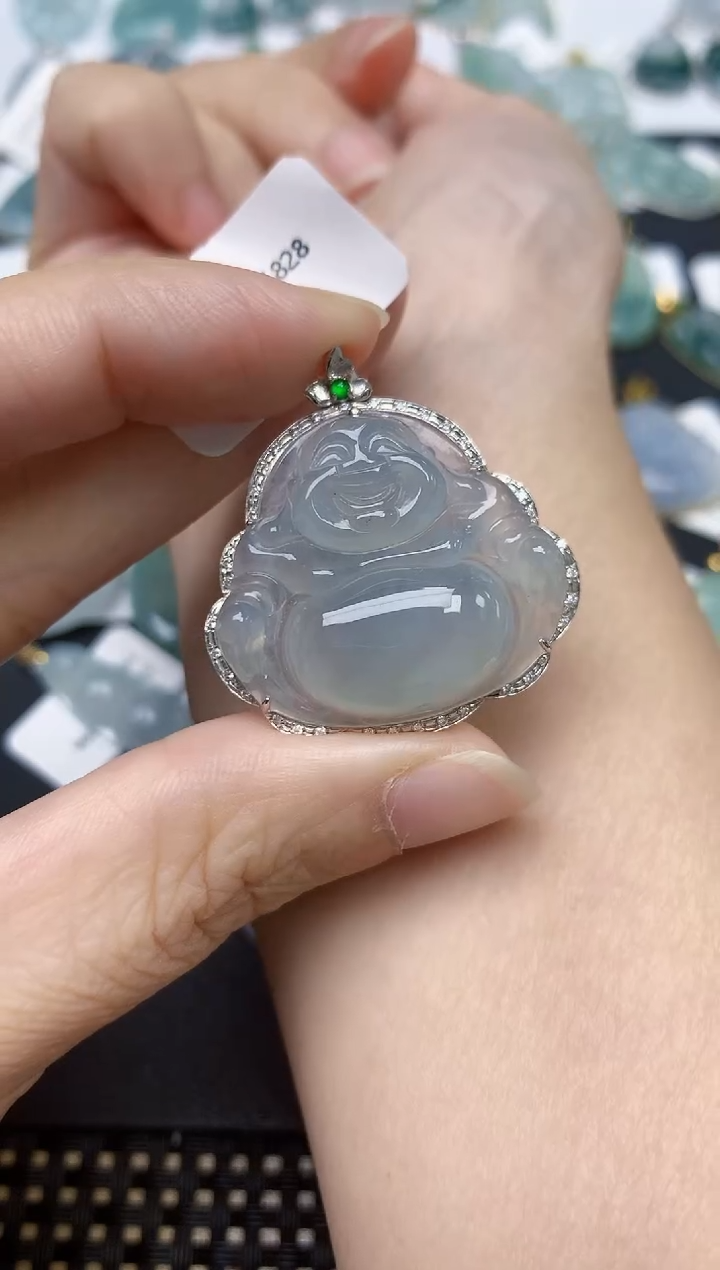 颈饰18K金镶嵌翡翠天然缅甸A货翡翠