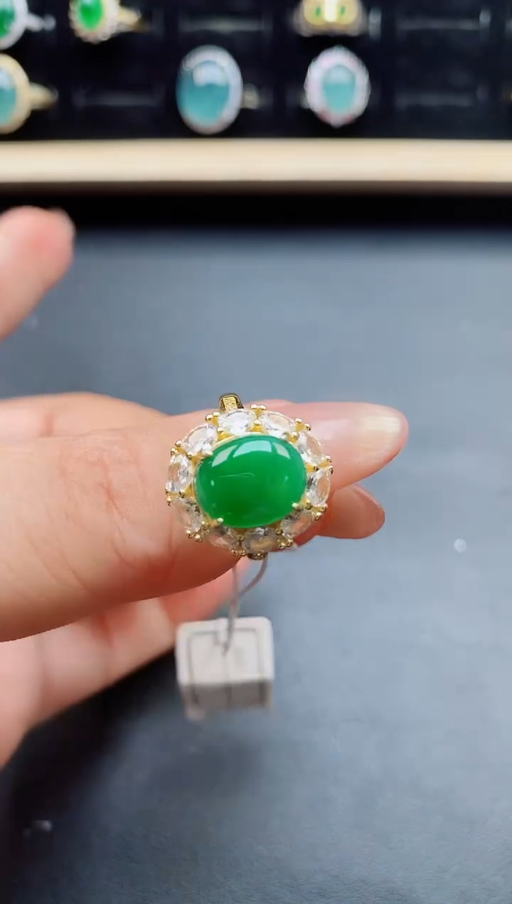 翡翠戒指银S925镶嵌23131