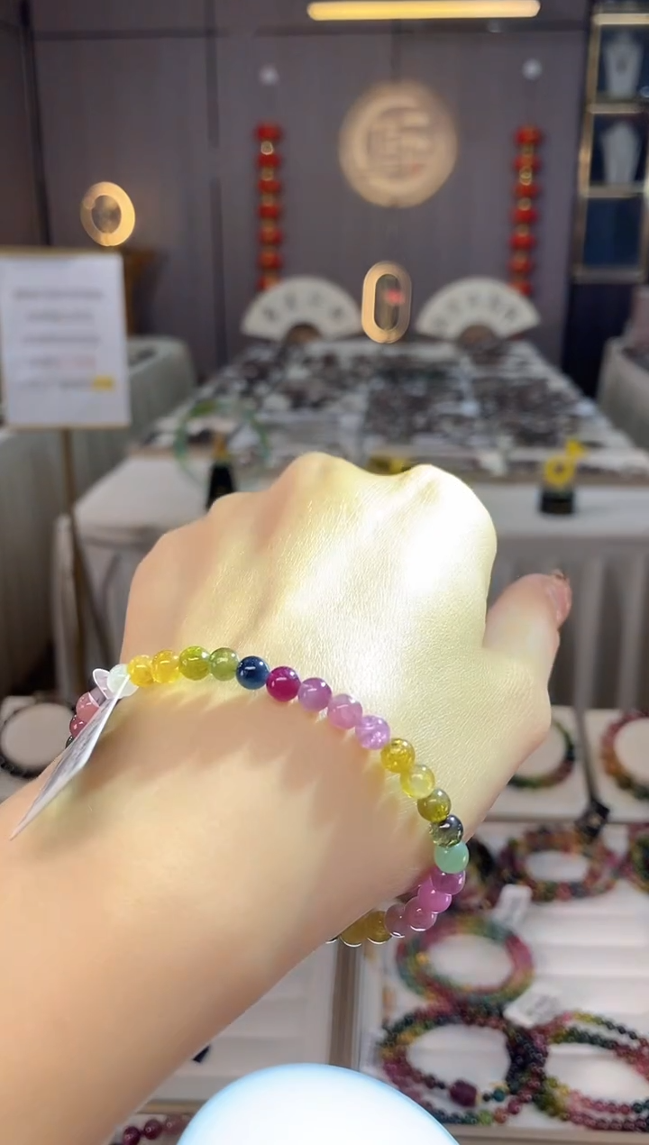 未镶嵌老矿碧玺色标彩虹单圈手串5mm+碧玺dan多样性发货一条