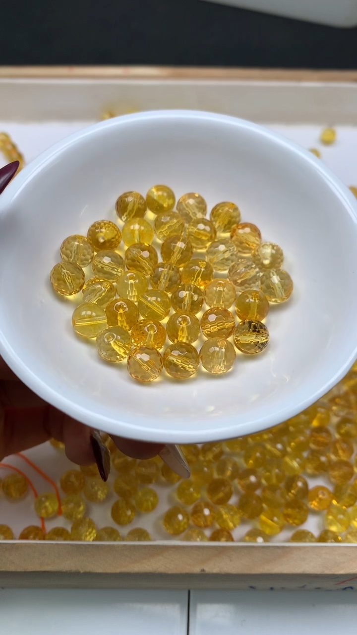 未镶嵌珠宝半成品水晶B997 黄水晶钻切面8mm10个10元