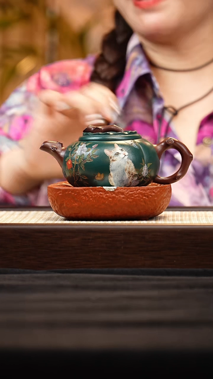 茶壶紫砂WSH柿子壶 紫拼230cc-壶承