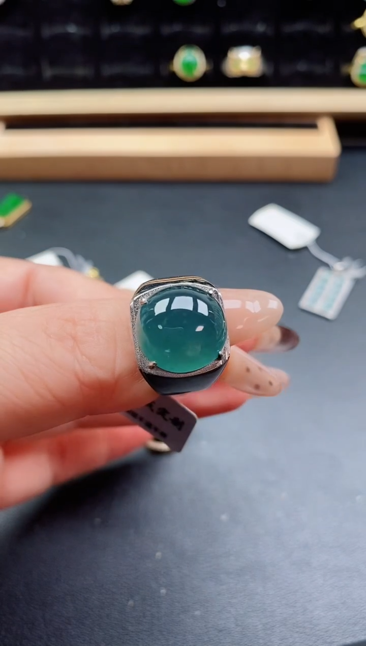 银S925镶嵌戒指翡翠1