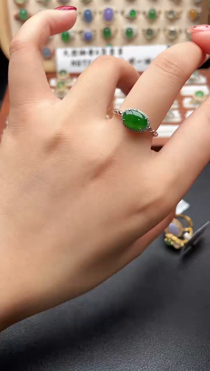 银S925镶嵌戒指翡翠一物一证一证