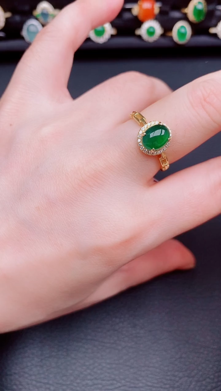 【闪购商品】翡翠戒指银S925镶嵌天然a货翡翠36