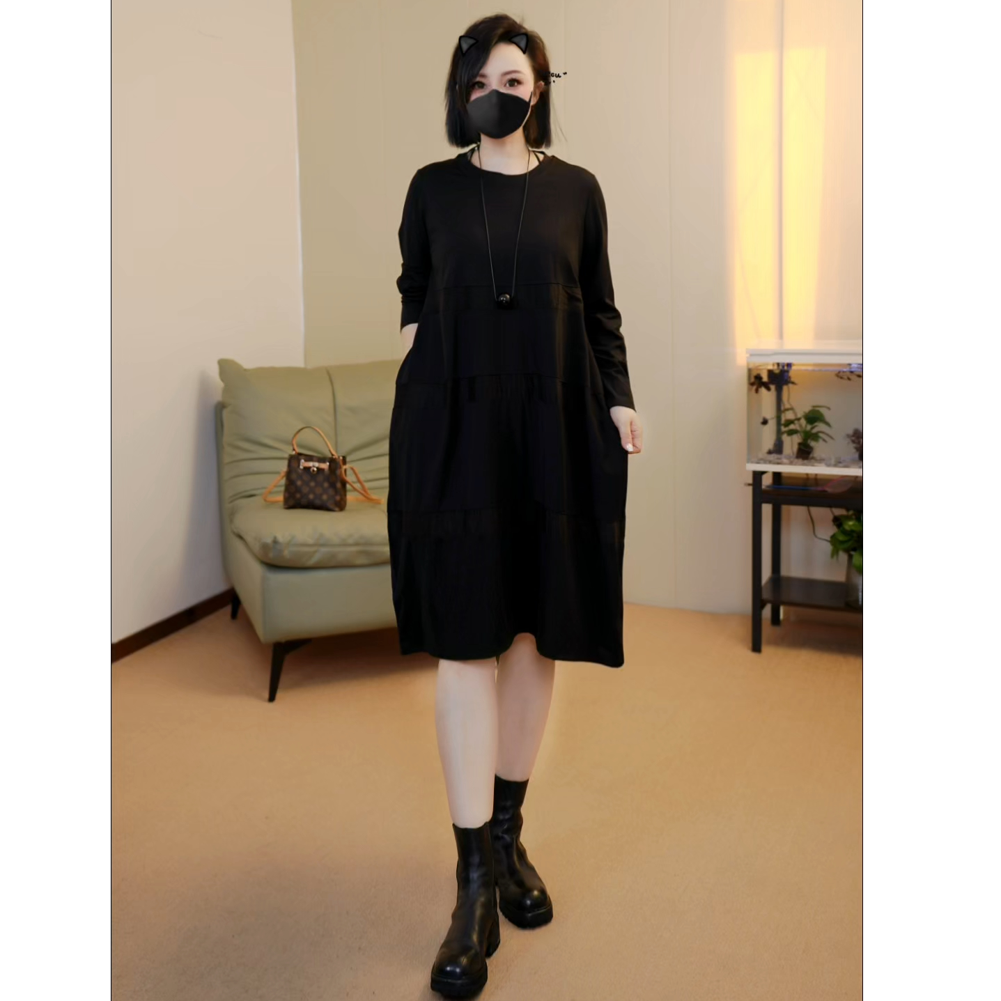 V/雅鹿2025春季连衣裙大码显瘦气质洋气时尚宽松连衣裙休闲风