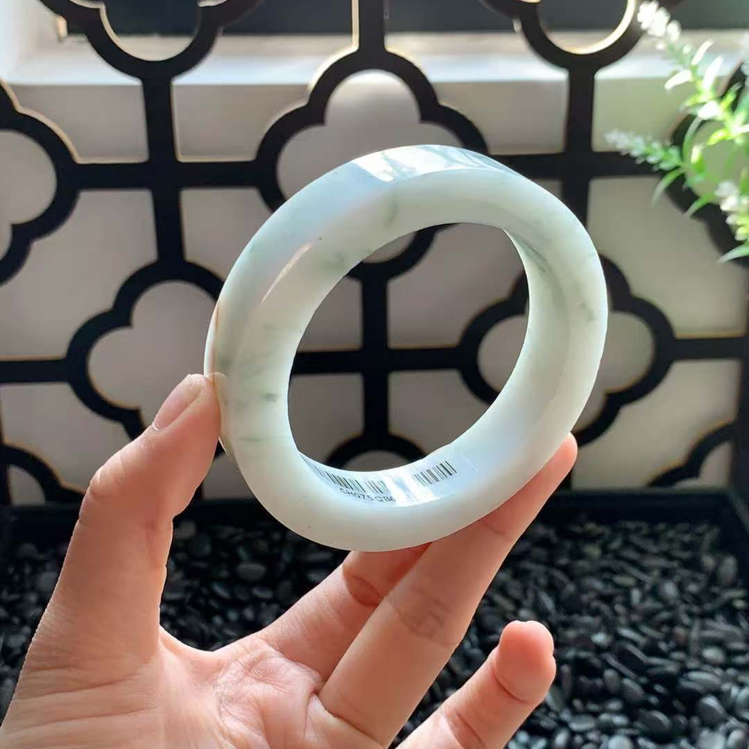 德德严品翡翠手镯细腻白底飘花镯胚CH075