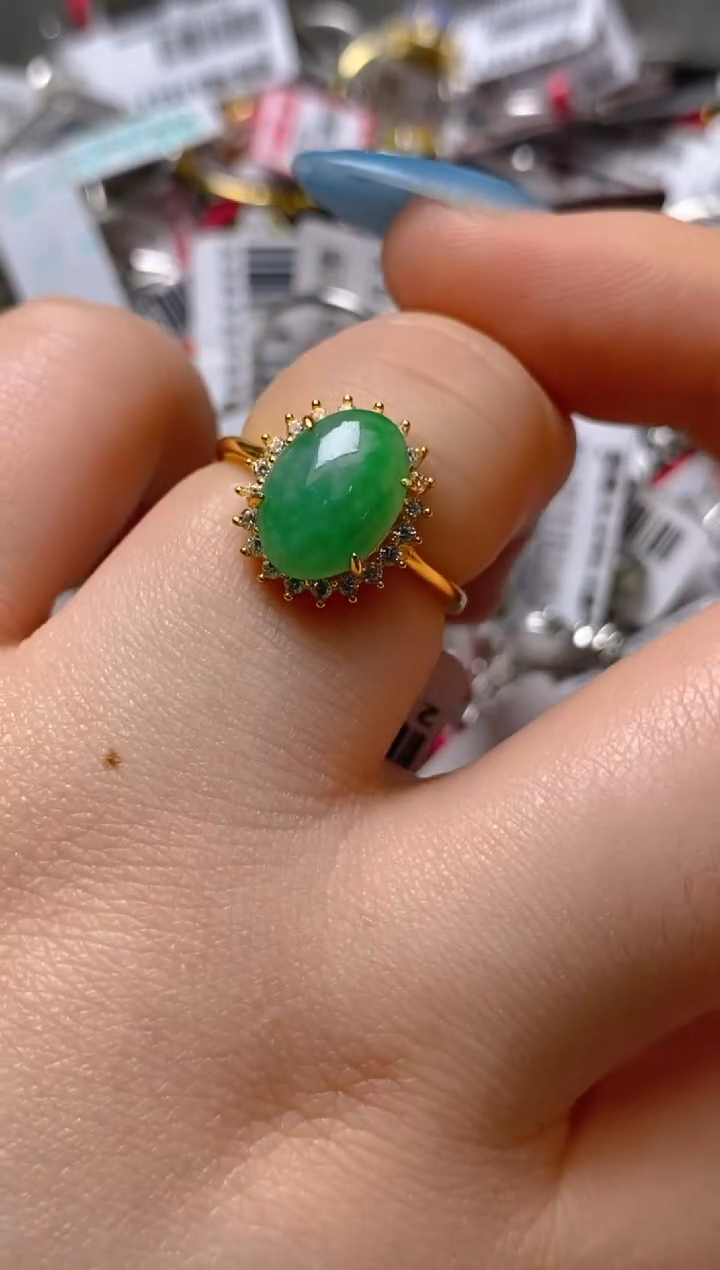 银S925镶嵌戒指翡翠百内无证书