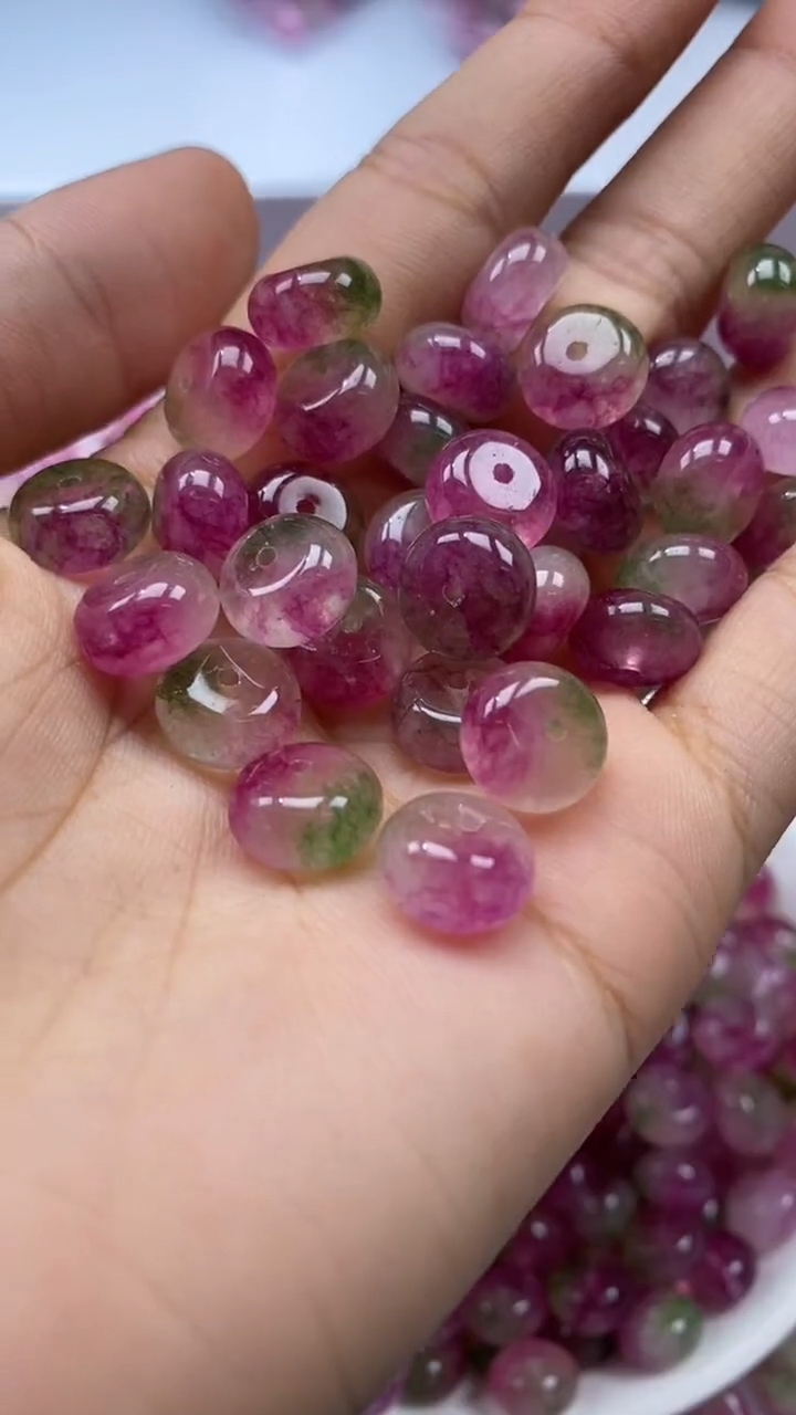 颈饰未镶嵌水晶W3146-西瓜碧玺算盘10*6mm*10颗