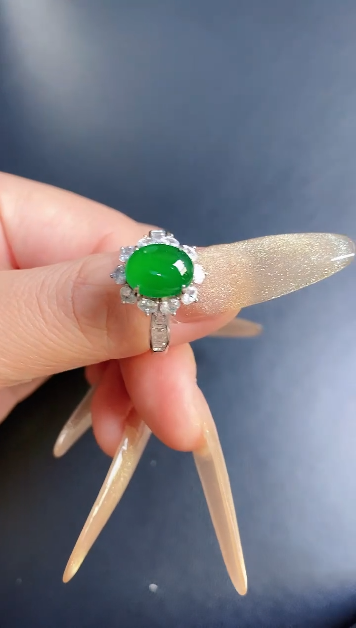 银S925镶嵌戒指翡翠天然
