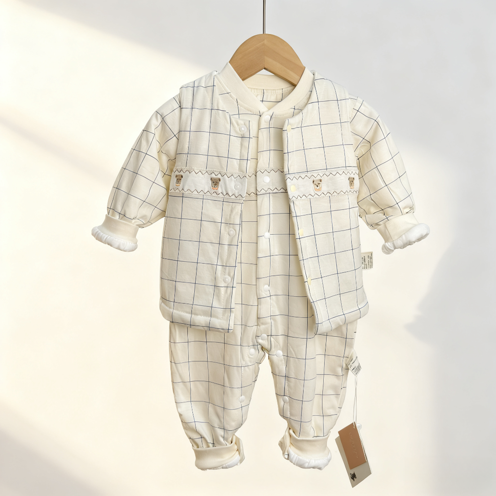 婴幼儿秋冬A类80g夹棉连体衣套装0-1岁宝宝新生儿纯棉内搭套装