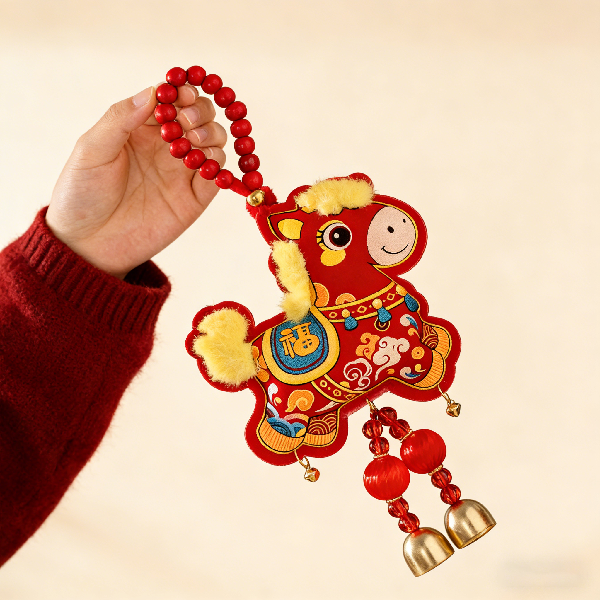 马年醒狮小马挂饰过年装饰春节用品2026新款毛绒挂件易收纳m