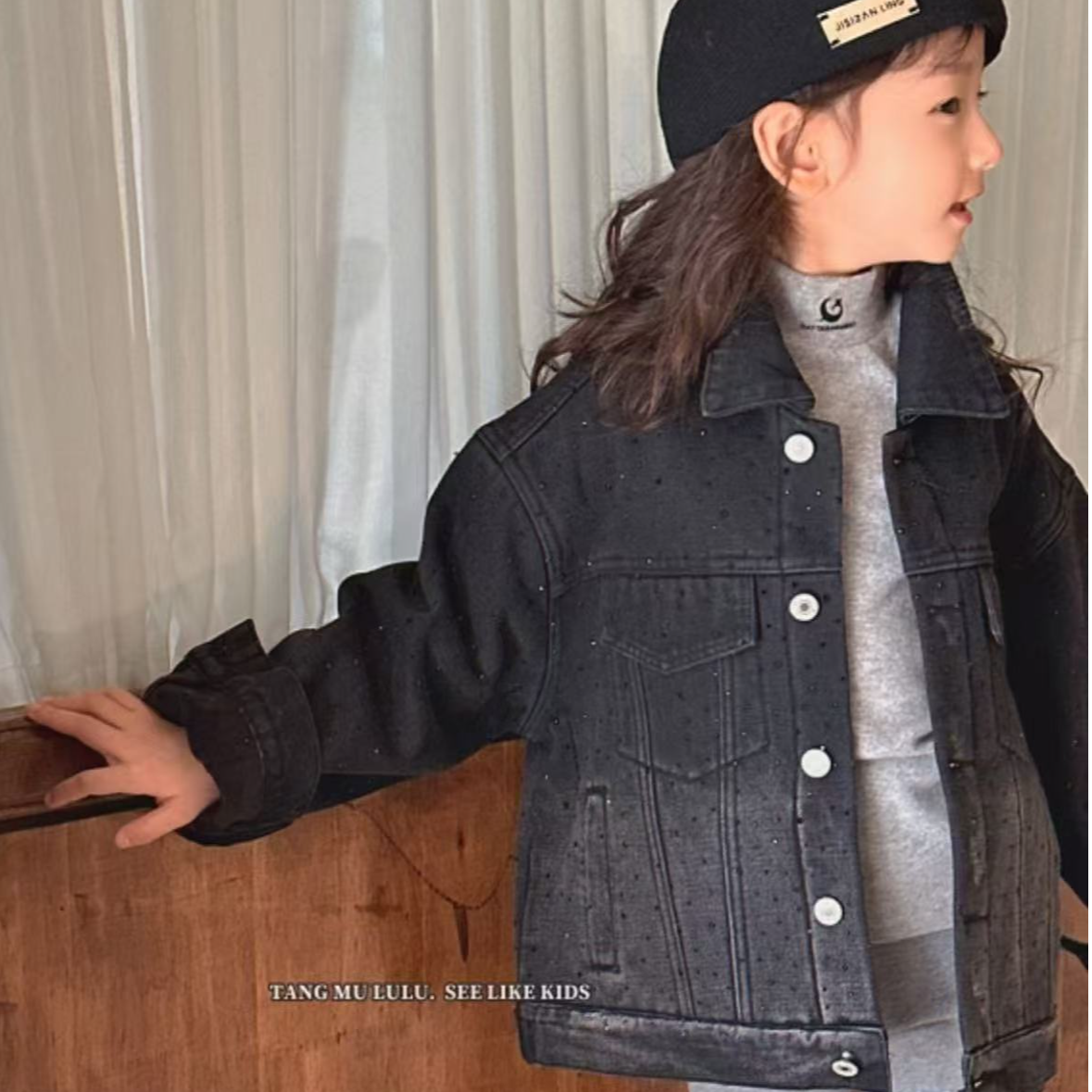 510099 儿童男女同款 韩版休闲舒适冬款保暖洋气烫钻加绒牛仔外套