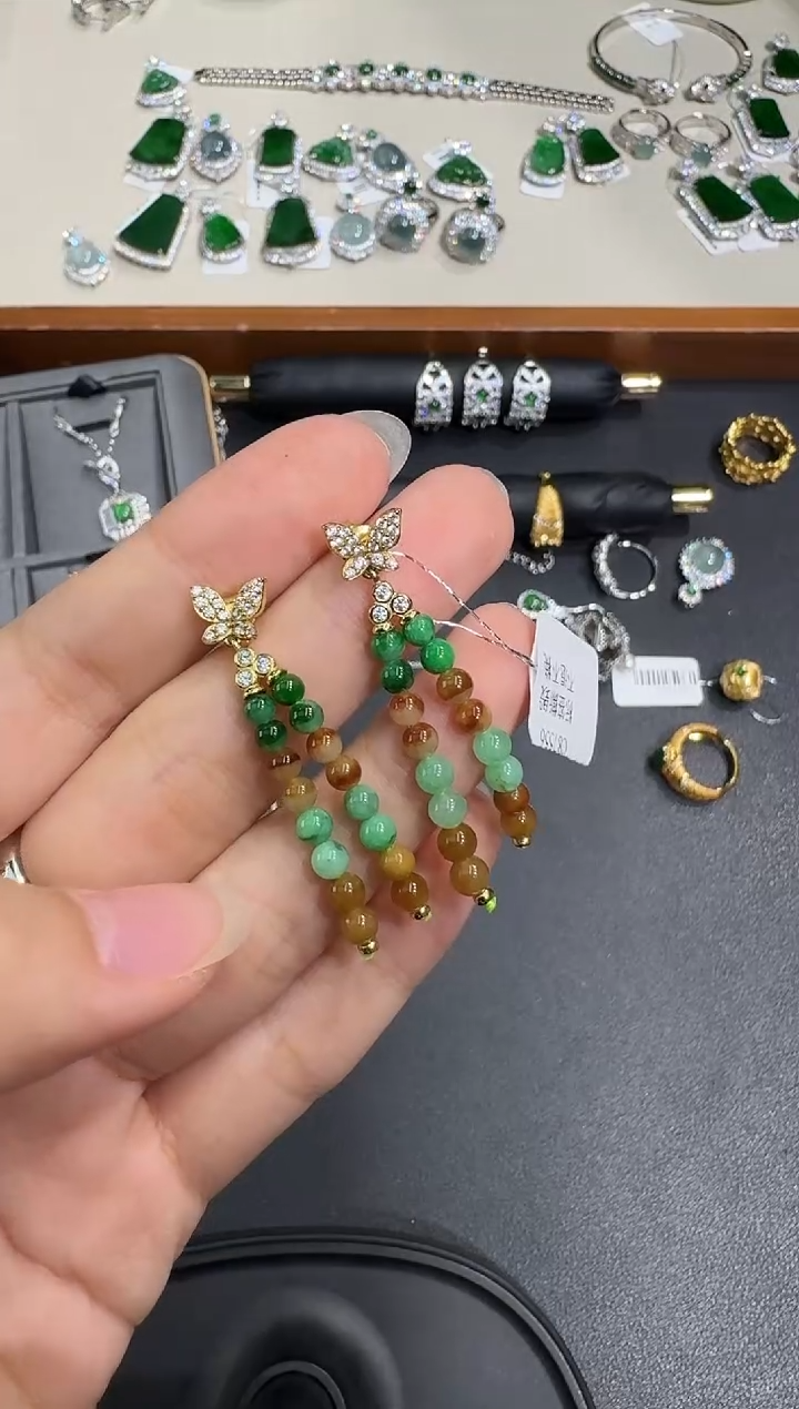 银S925镶嵌翡翠耳饰X1106-1822-158