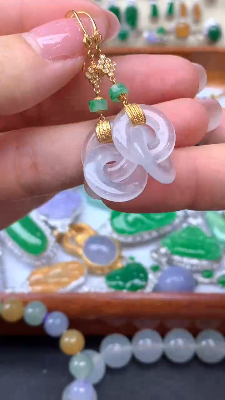 【闪购商品】翡翠耳饰18K金镶嵌197-天然翡翠