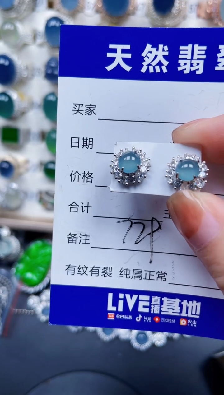 银S925镶嵌翡翠耳饰728