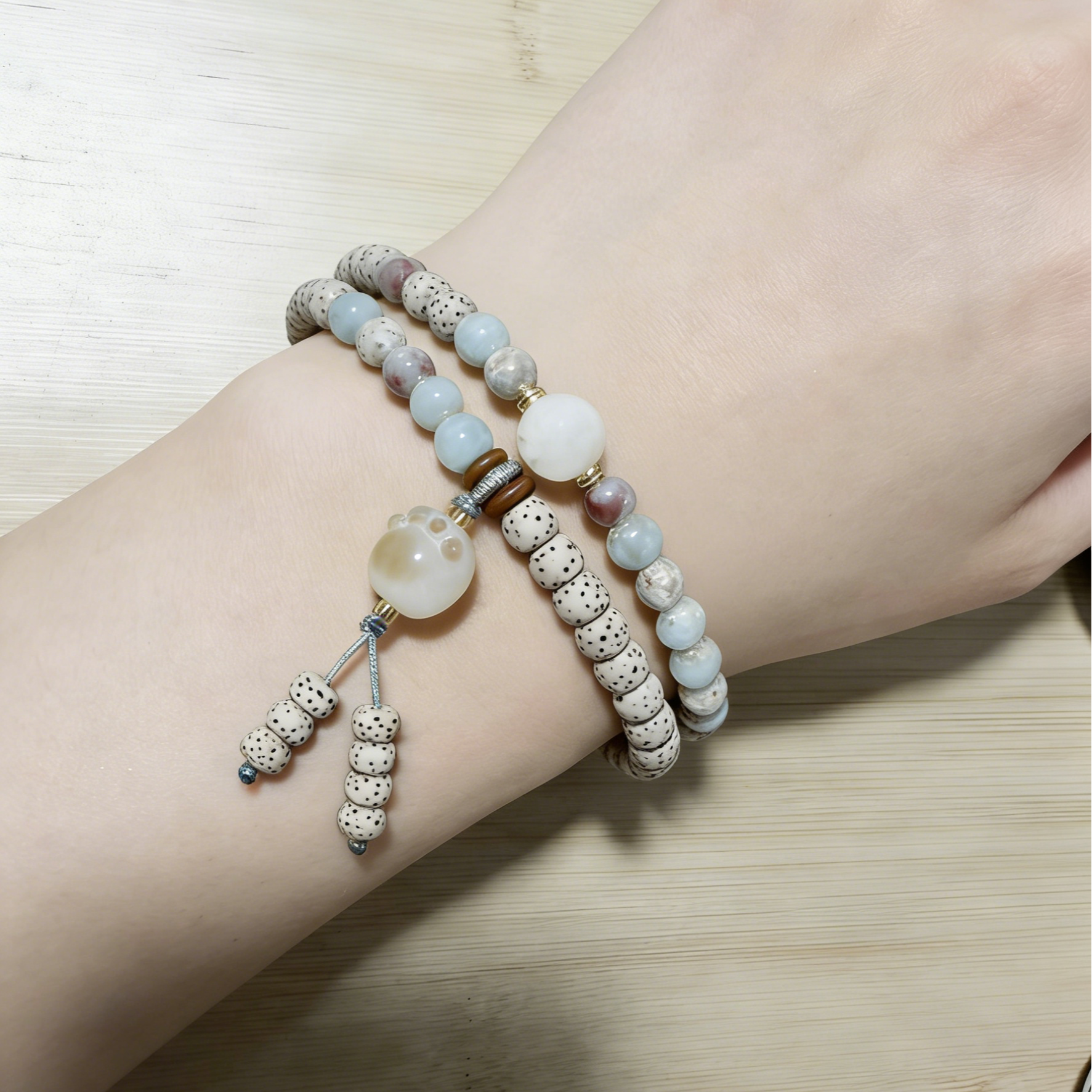 手链 蓝色民族风复古风串珠双圈手链B202