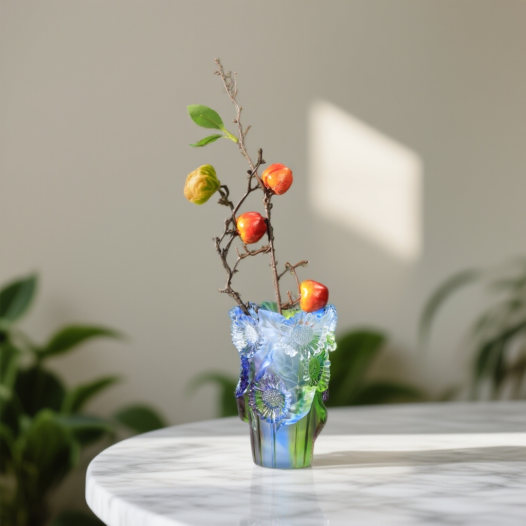 古法琉璃向日葵客厅酒柜插花装饰品摆件