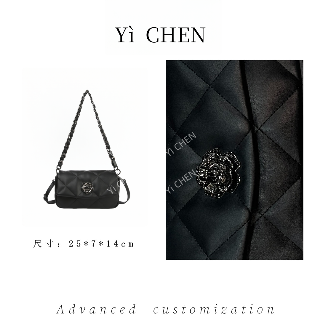 【Yì CHEN】SKL-7630-黑色 简约时尚女士新款轻奢单肩斜跨包