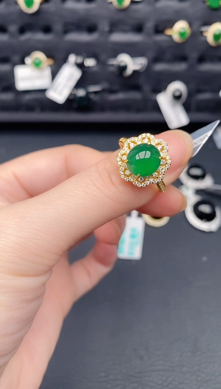 银S925镶嵌戒指翡翠天然a货翡翠461