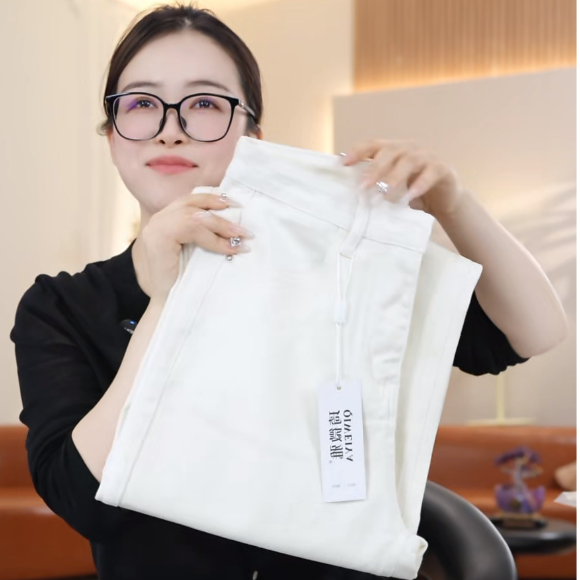 【搁浅】YD024秋冬新款牛仔裤女白色直筒高腰阔腿纯色长裤子