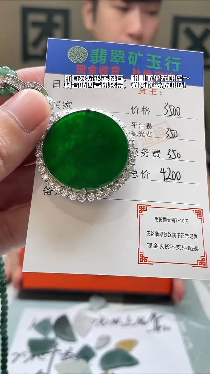 颈饰银S925镶嵌翡翠李*刚净货