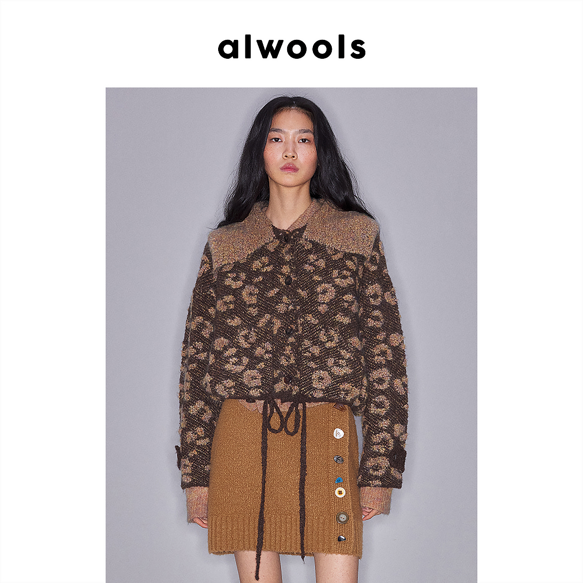 ALWOOLS2025秋冬新品豹纹圈圈提花羊羔毛针织外套