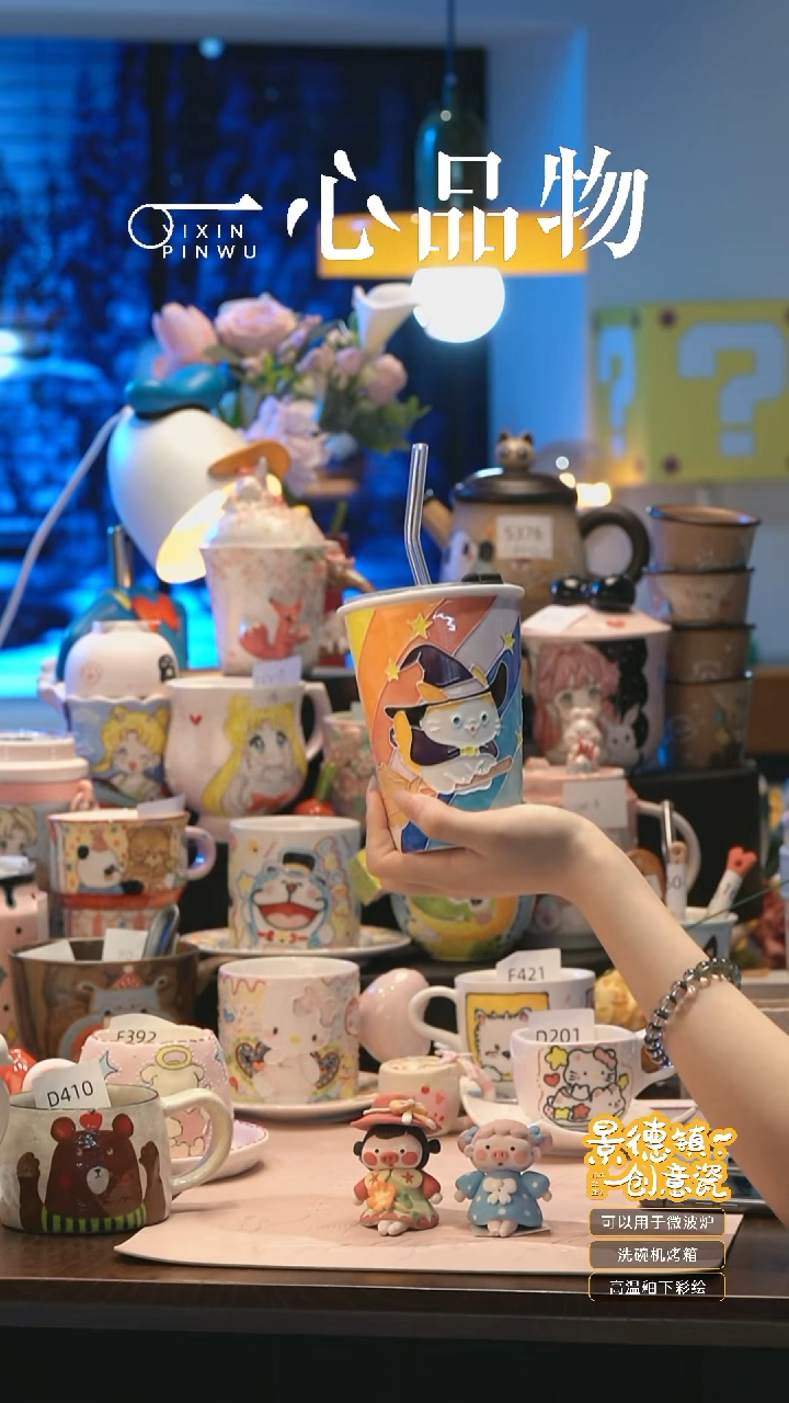 摆件 A384景德镇手工手绘杯子摆件