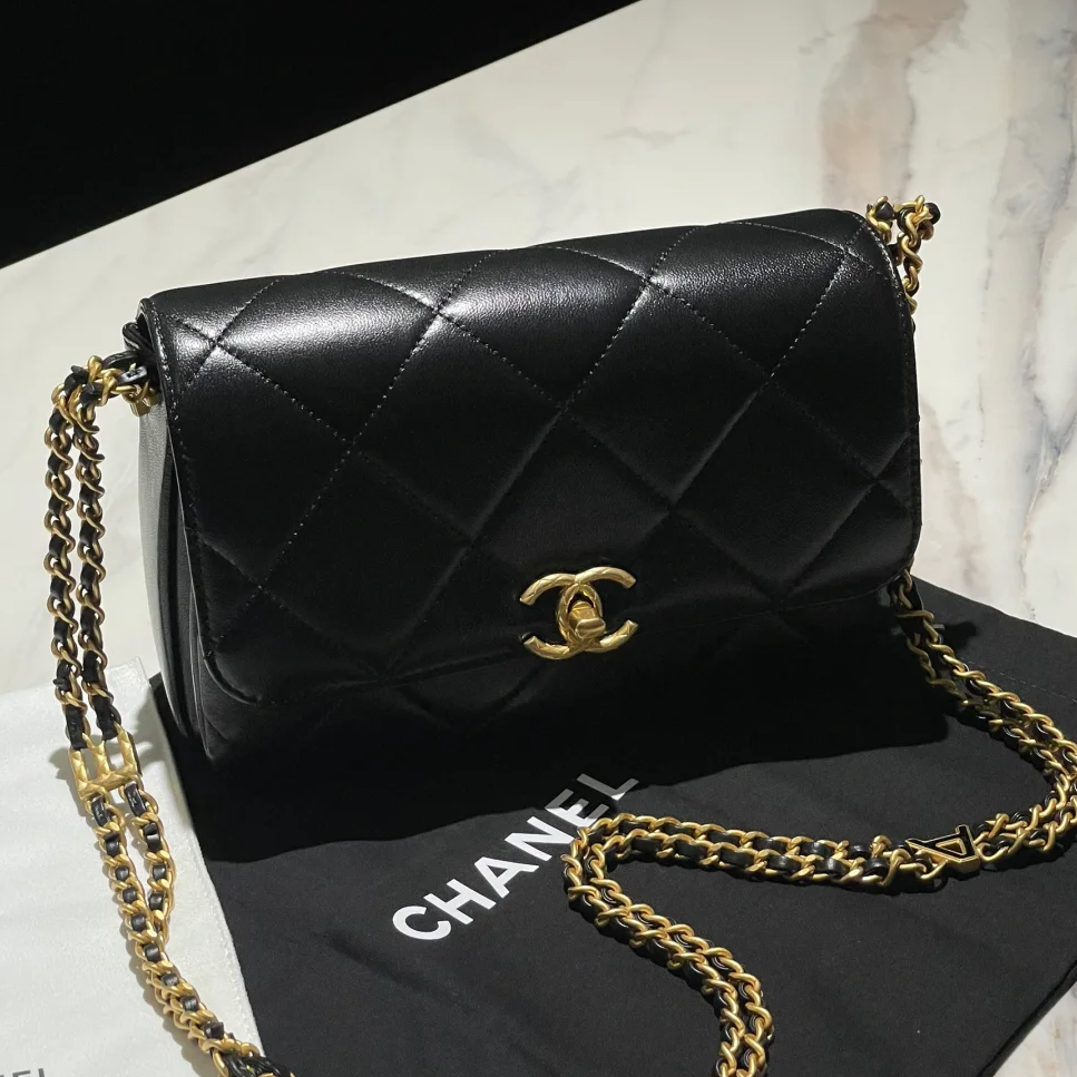99新 Chanel/香奈儿 小花6欢  24S字母双链条方胖子芯片开包