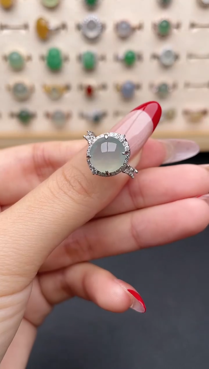 【闪购商品】翡翠戒指银S925镶嵌一物一证一礼盒