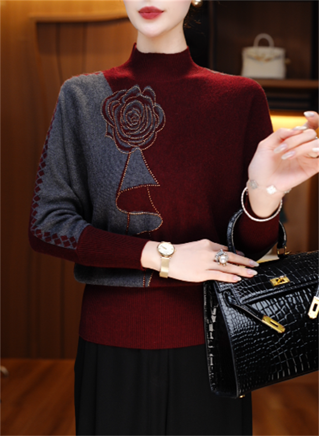 素曼 秋季新款含绵羊毛衣针织毛线衣柔软保暖百搭上衣V25P1030