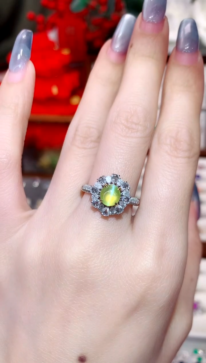 金绿宝石戒指18K金镶嵌1.3ct/天然宝石/七天无理由