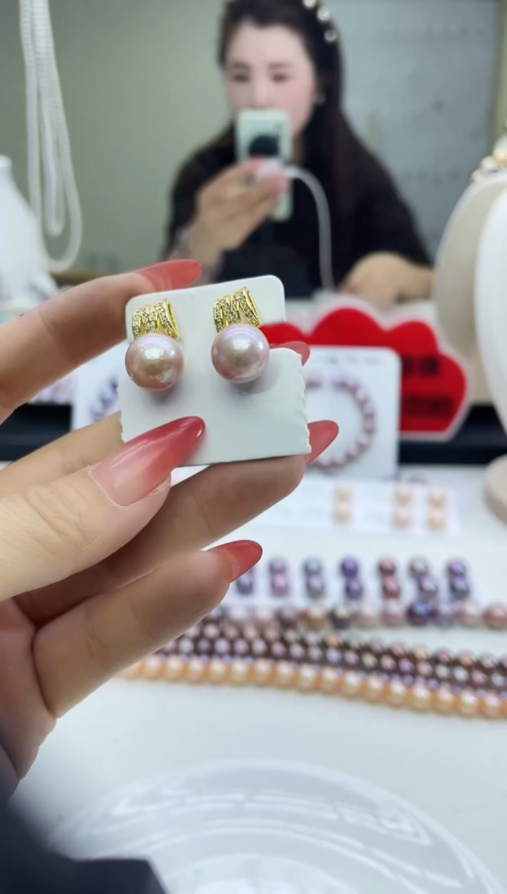 未镶嵌耳饰淡水珍珠紫色系耳饰