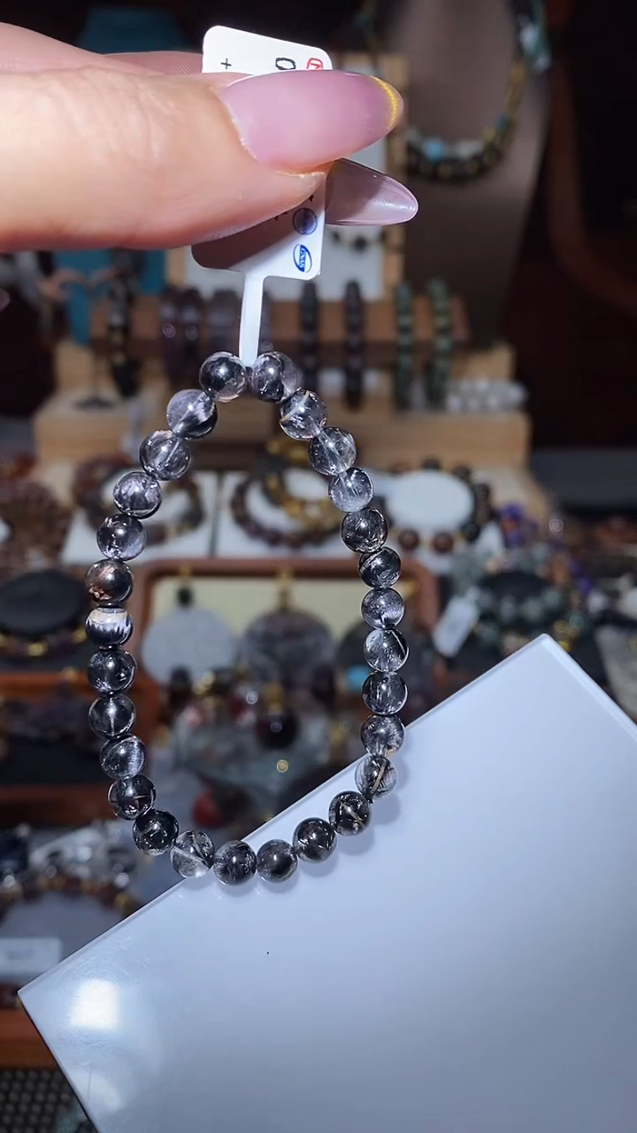 手串未镶嵌水晶黑银钛6+mm