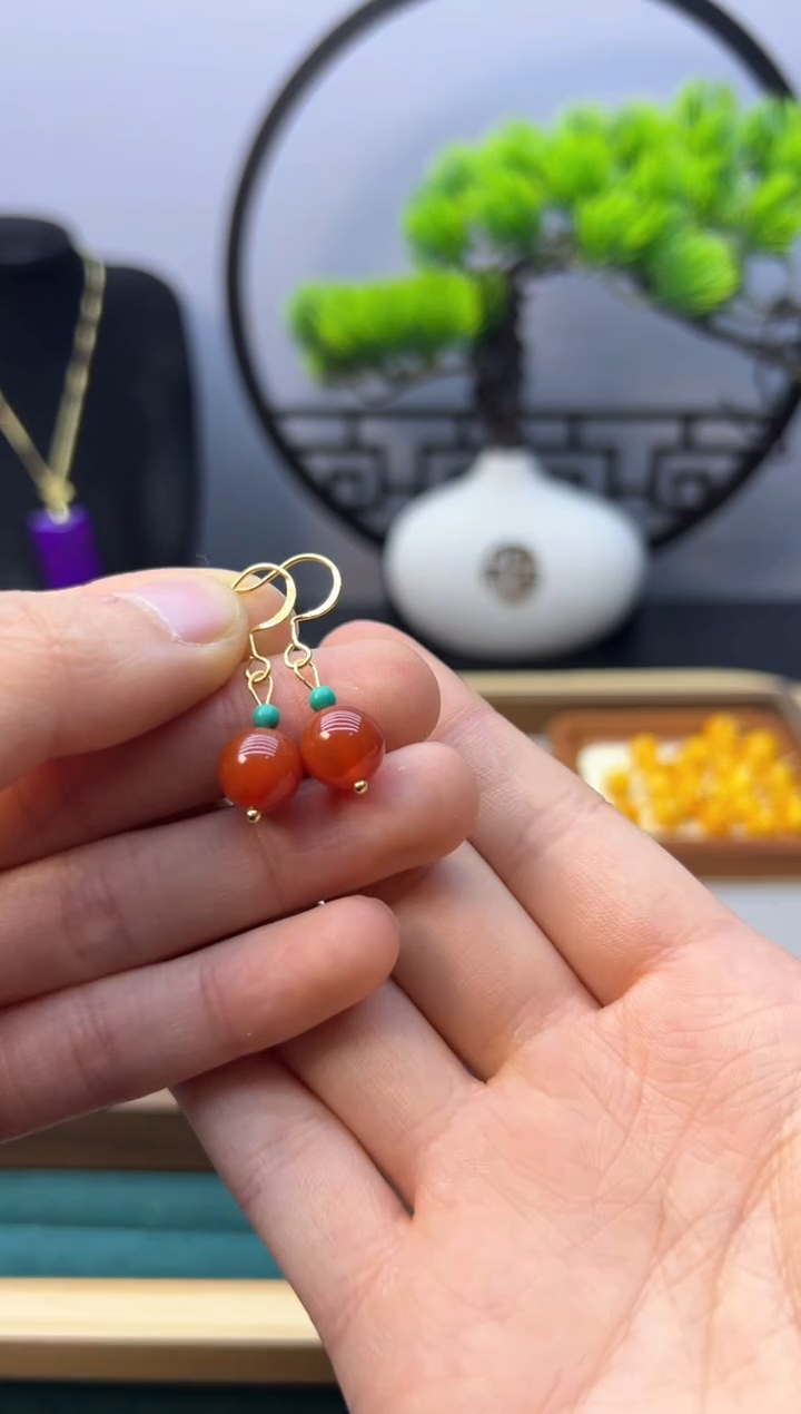 【闪购商品】南红玛瑙耳饰14K金镶嵌E228