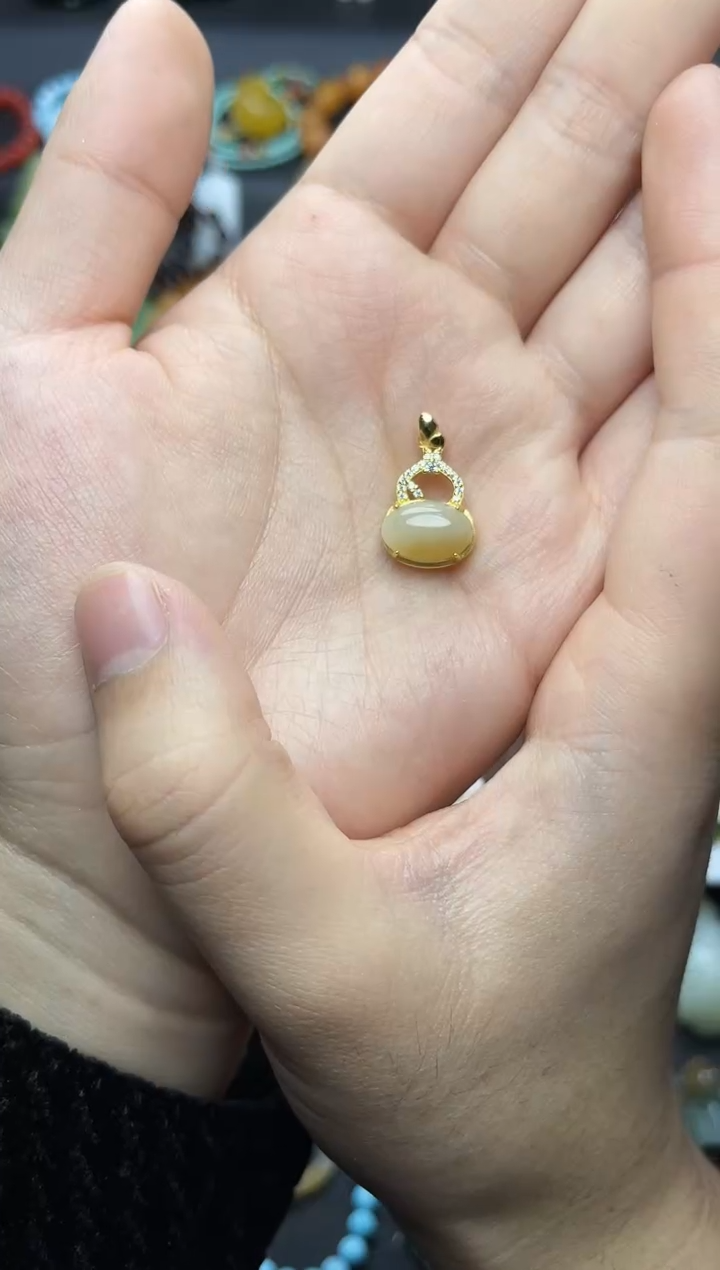 颈饰银S925镶嵌和田玉葫芦06