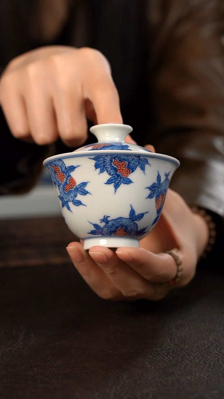 【闪购商品】杯聚澜堂青红开口石榴大盖碗