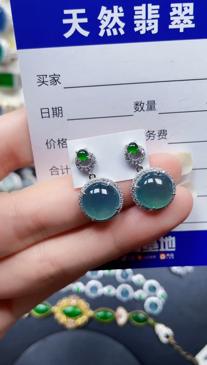 银S925镶嵌翡翠耳饰133