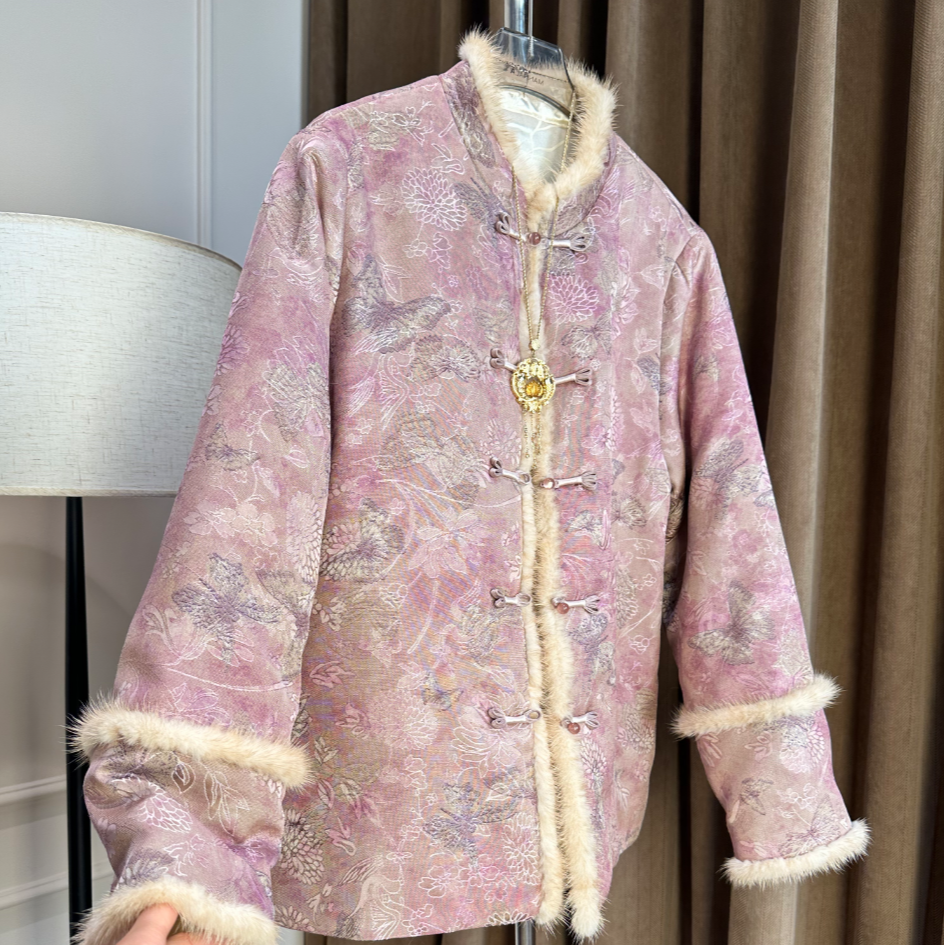 品优-【棠舟】2025新中式国风水貂毛时尚夹棉上衣2025D0978-栗子