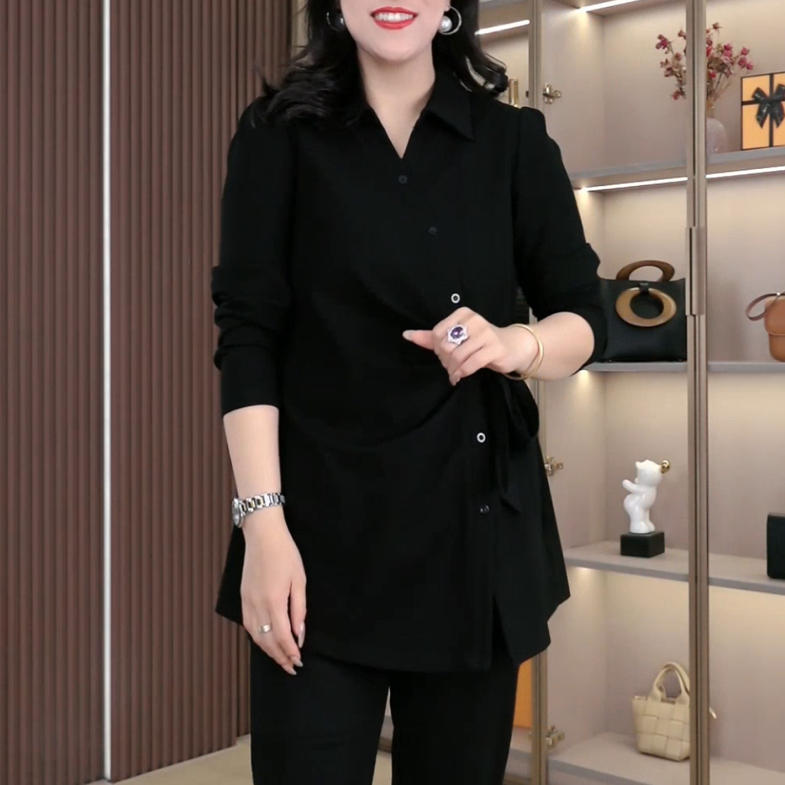 秋季新款洋气百搭简约气质减龄收腰绑带显瘦上衣LC251281