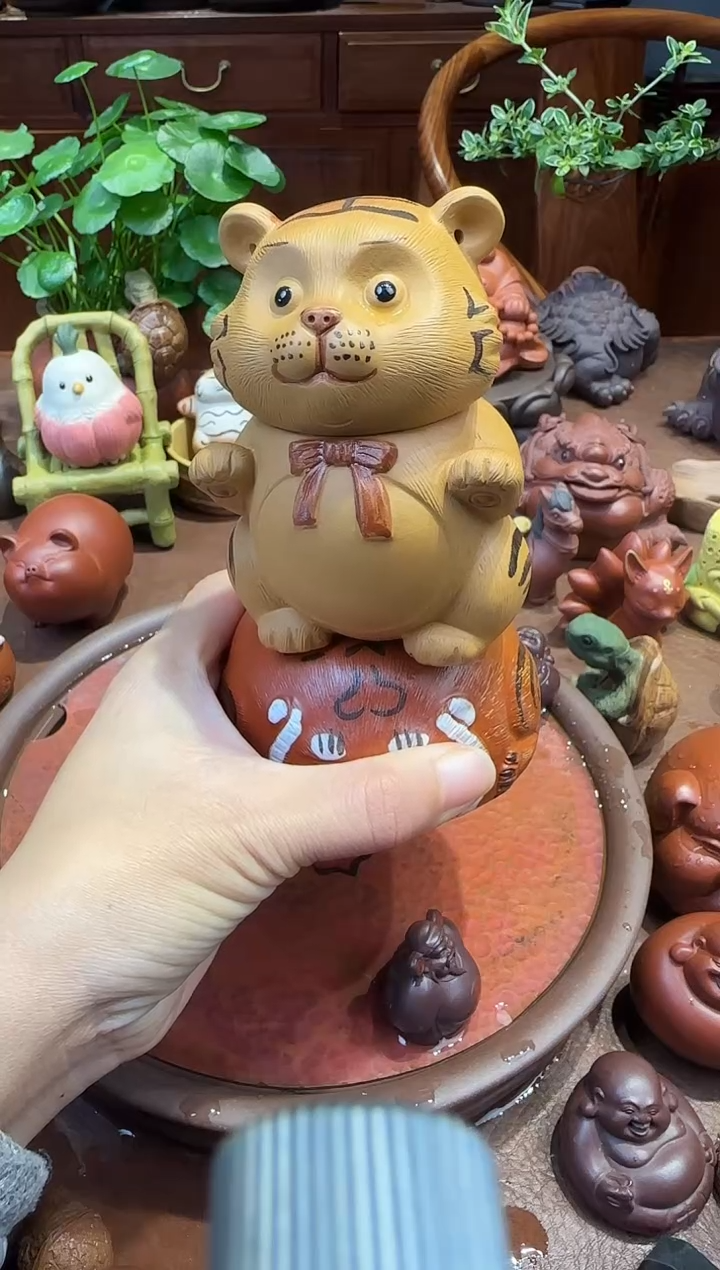 紫砂茶宠老虎茶壶 茶杯