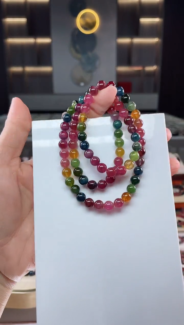 未镶嵌老矿碧玺三圈手串7mm+碧玺（多样性发一条）Q