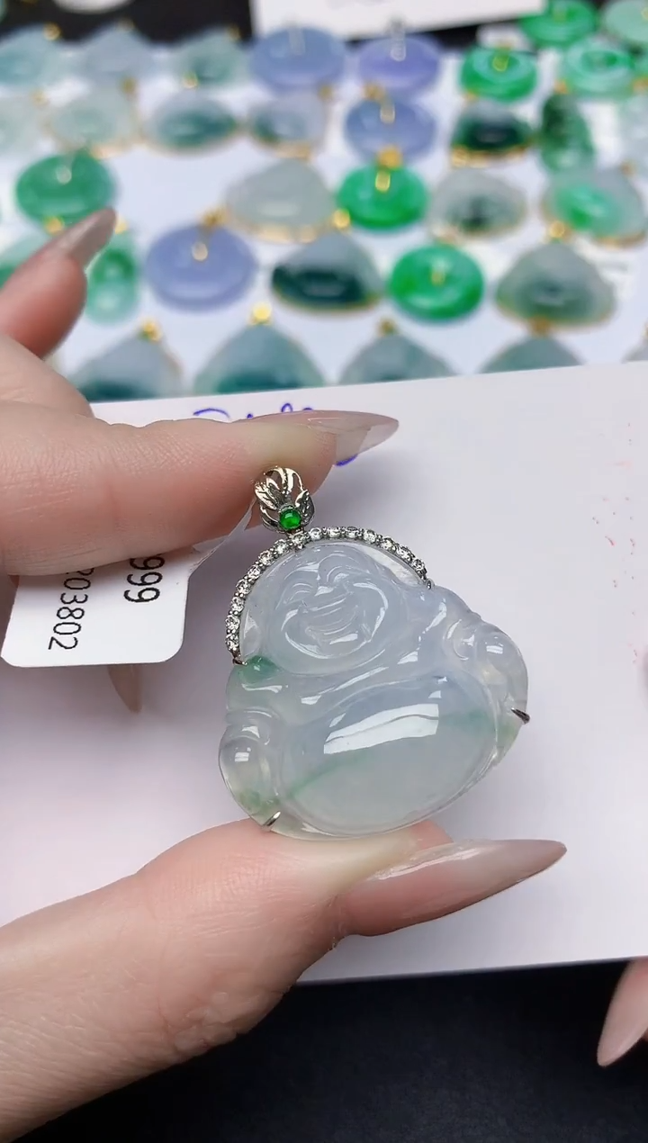 颈饰18K金镶嵌翡翠天然缅甸A货翡翠百元以上9元证书费自理