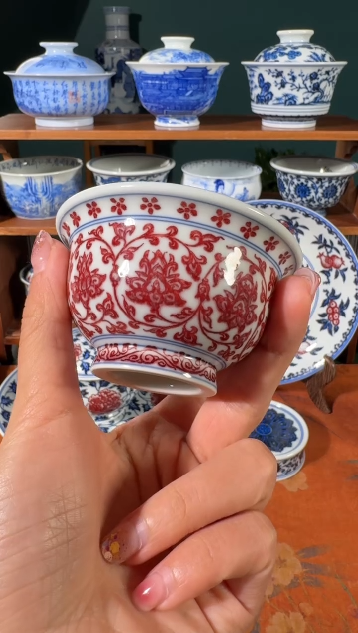 【闪购商品】杯永明尚玩全红缠枝莲小压手杯