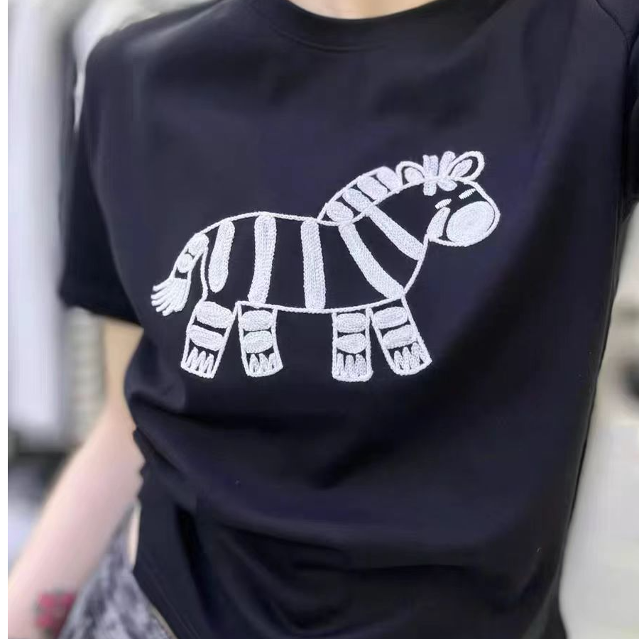 修身型短袖圆领长袖刺绣条纹T恤百搭夏季休闲韩版